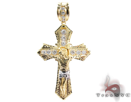 CZ Crucifix Cross Pendant 10k Yellow Gold sale Jesus on the Cross Cubic Zirconias