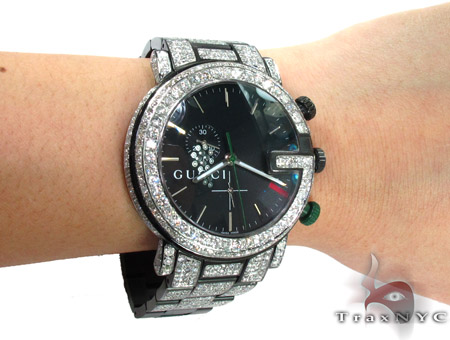 Gucci Chrono White Half Diamond Band Watch 27511