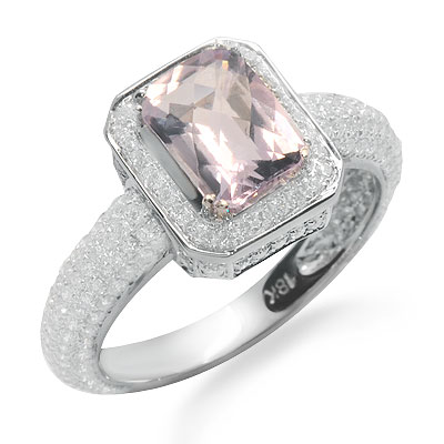 Checkerboard Cut Pink Amethyst Diamond Gemstone Ring In White Gold 29757