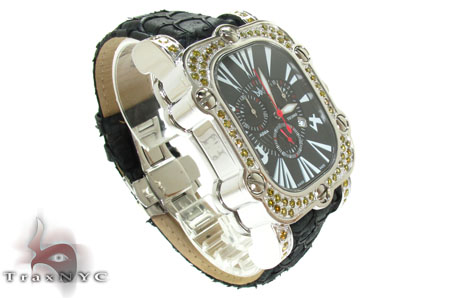 Aqua Techno Stainless Steel Canary Color Diamond Watch 30958
