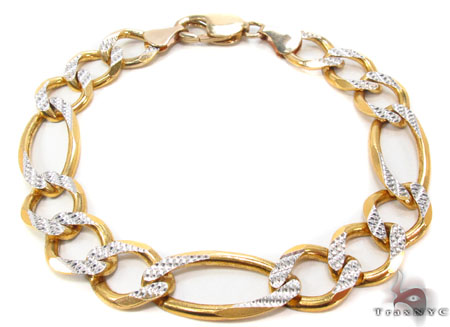 10K Gold Figaro Diamond Cut Bracelet 33235