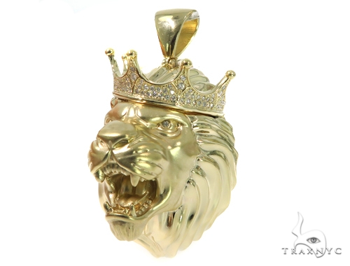Large Crown Lion Head Diamond Pendant 49161