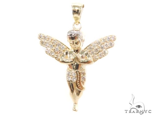 10k Yellow Gold Small Angel Pendant and Rope Chain Set 49767