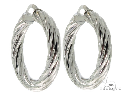 14K White Gold Twisted Hoop Earrings 56806