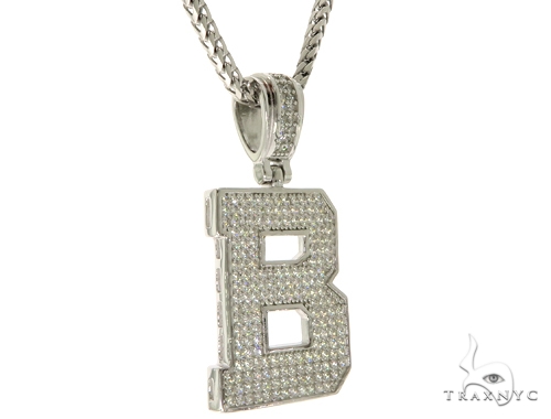 CZ Silver Initial(B) Pendant 24 Inches Franco Chain Set