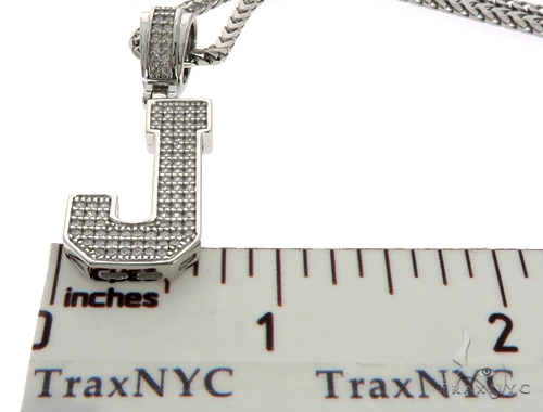 CZ Silver Initial(J) Pendant 24 Inches Franco Chain Set 58478