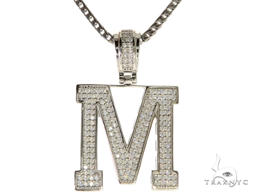 CZ Silver Initial(M) Pendant 24 Inches Franco Chain Set 58481