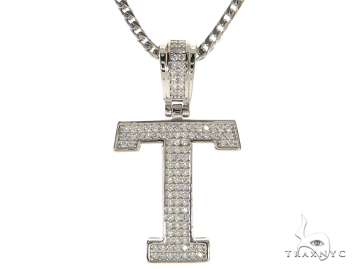 CZ Silver Initial(T) Pendant 24 Inches Franco Chain Set 58488