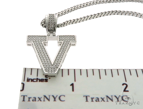CZ Silver Initial(V) Pendant 24 Inches Franco Chain Set