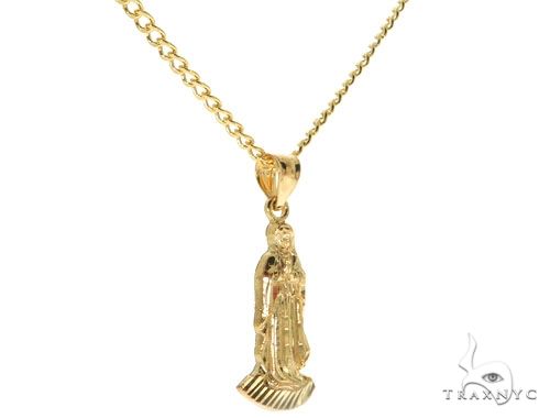 10K Yellow Gold Virgin Mary Charm 20 Inches Cuban Link Chain Set 61814
