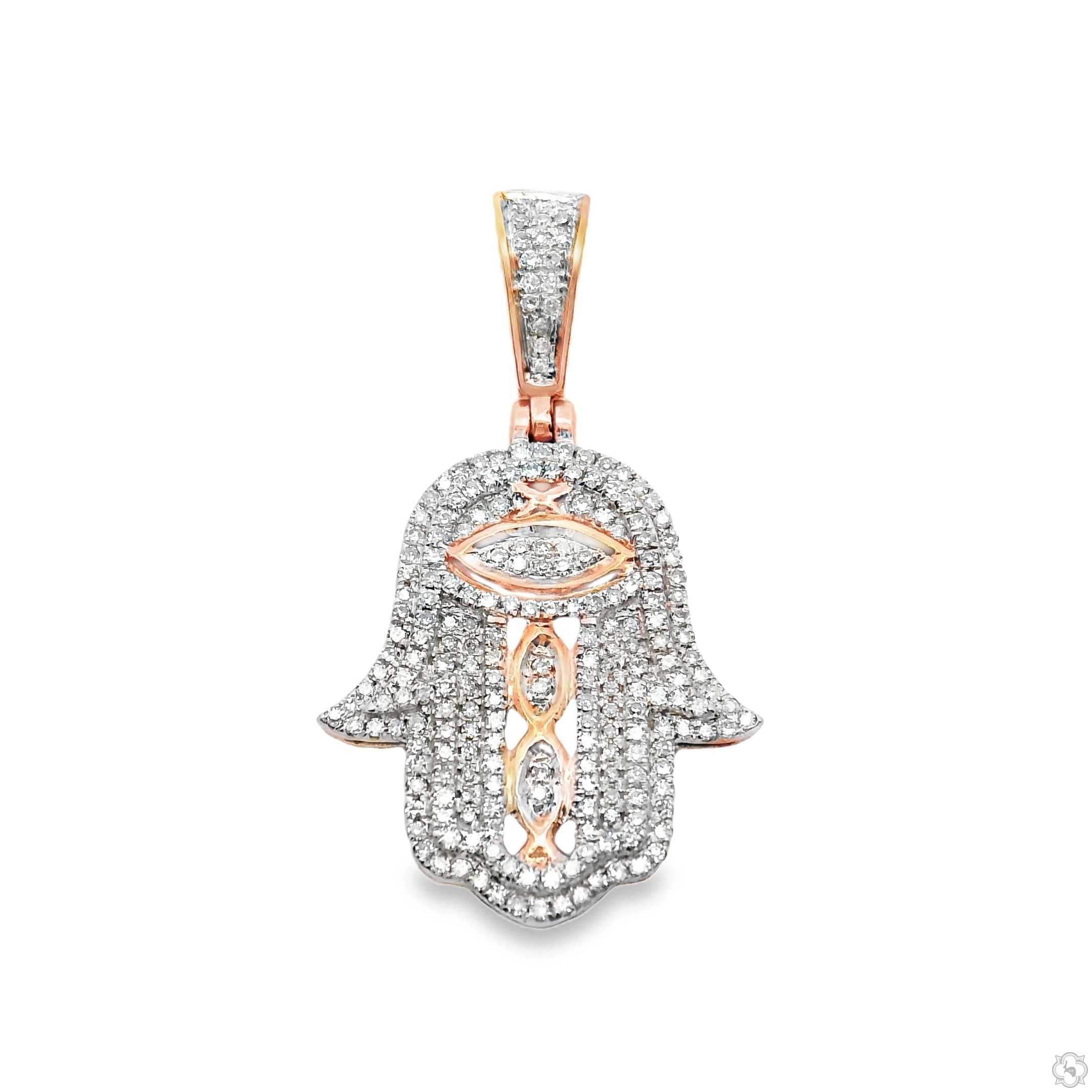 On sale Natural Diamond Pave Hamsa Hand Design Carabiner Lock Charm Pendant top Handmade Yellow Gold Plated Jewelry Happy Friendship Day Sale