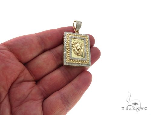 10K Yellow Gold Micro Pave Diamond Lion Head Square Charm
