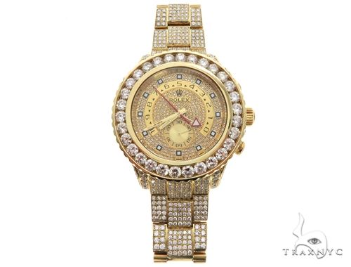 ROLEX 18k GOLD YACHTMASTER II 2 WATCH MODEL 116688 FULL DIAMOND