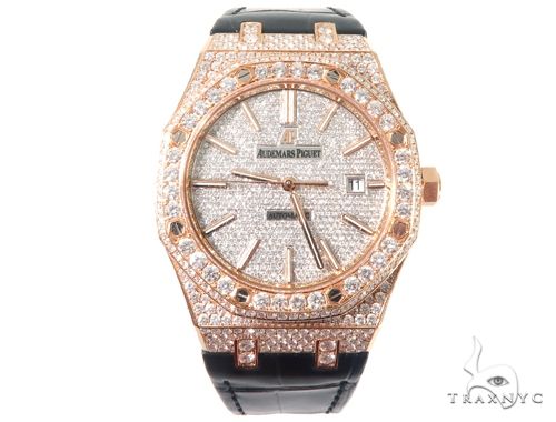 Diamond Audemars Piguet Royal Oak 41mm Watch with Leather Strap