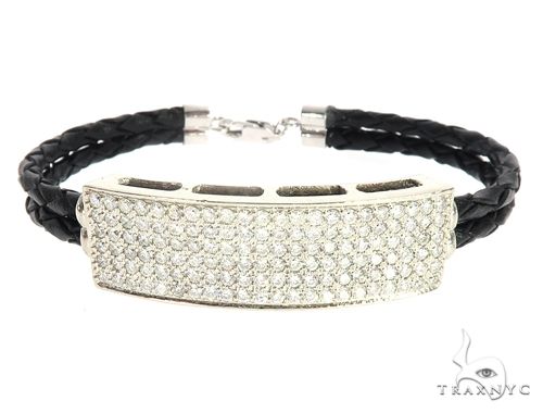 14k White Gold Diamond Leather Rope Bracelet 65035: buy online in NYC. Best  price at TRAXNYC.