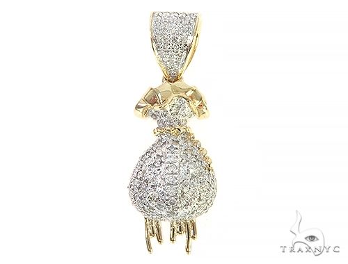 10K Yellow Gold Diamond Money Bag Pendant 65292