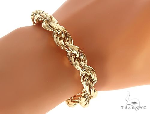 14K Yellow Gold Diamond Cut Rope Link Bracelet 8.5 Inches 10mm