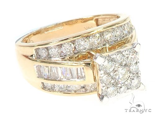 14K Yellow Gold Diamond Square Head Cluster Ring 65537