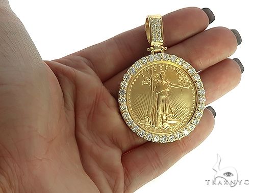 0.15ct Diamond Coin Bezel Pendant 14k Gold Holds 1/2oz American Gold E –  Jewelryauthority