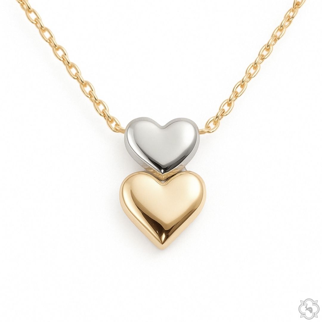 14K Tone Gold Double Heart Necklace 66683