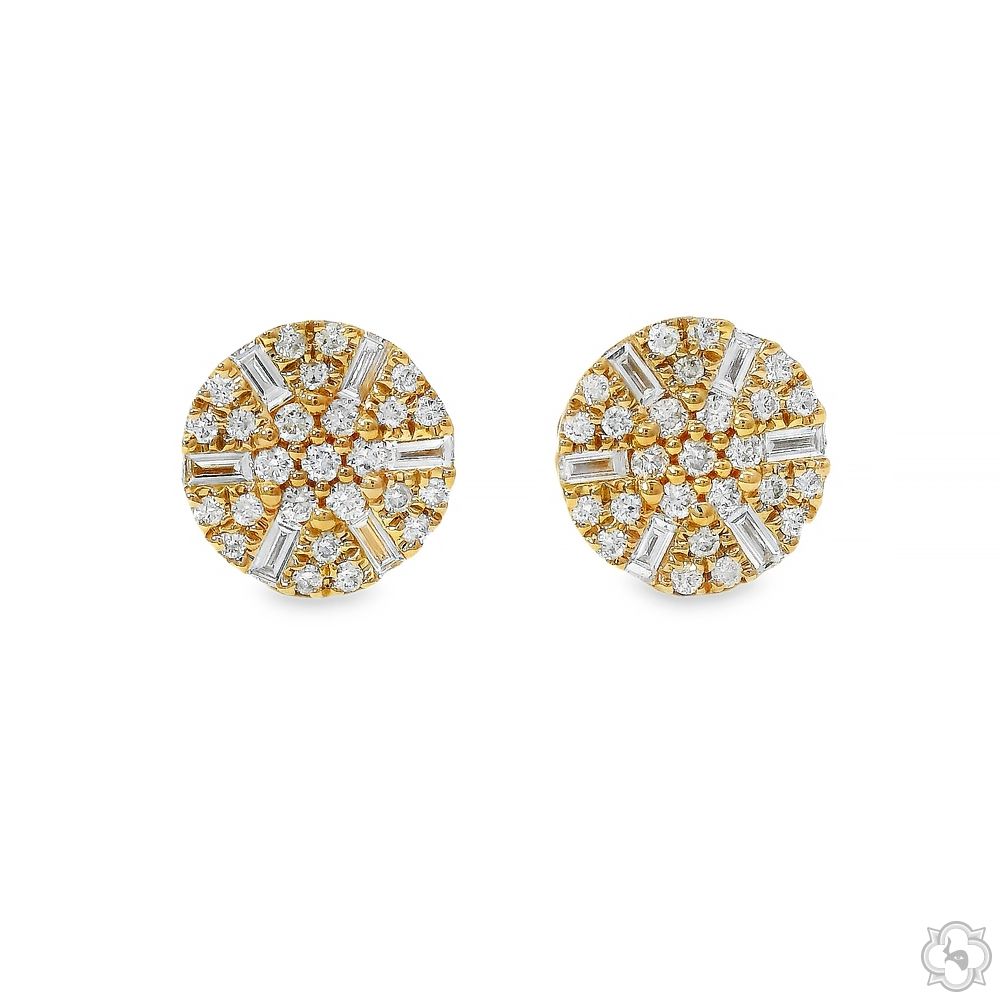 18K Gold Round Diamond Earrings 66807