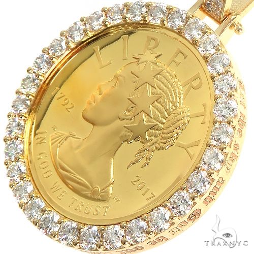 Custom Gold Liberty Coin Diamond Bezel Pendant 66922