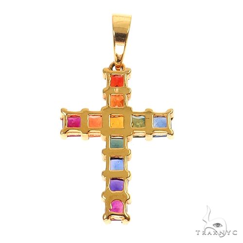 925 Sterling Silver Fine Channel Invisible Set MultiColor Rainbow deals Princess Cut Sim Sapphire Simulated Diamond Pendant Cross Necklace