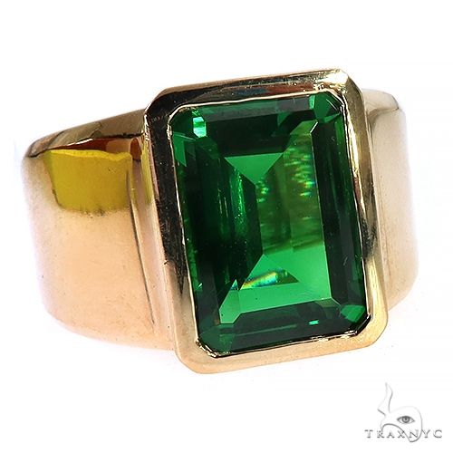 Emerald,Ruby Sapphire Three Stone Tire Tread Men's ring - 14K Yellow Gold  |JewelsForMe