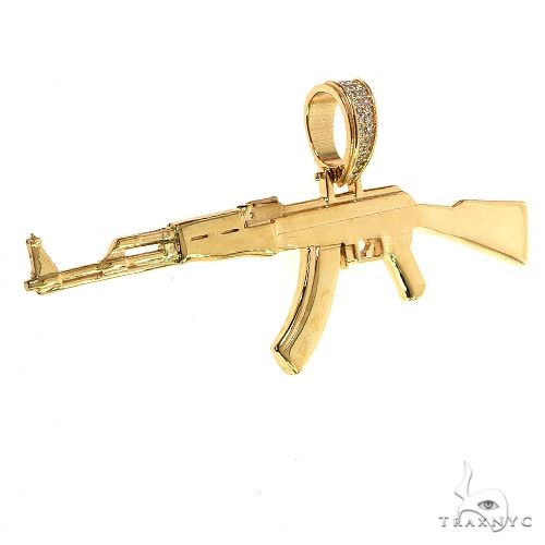 Solid Yellow Gold Diamond AK-47 Pendant - Diamond Handgun Pendant - Re –  IROLD