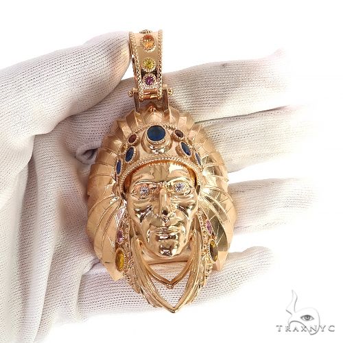 Multi Color Sapphire Indian Head Pendant 68885