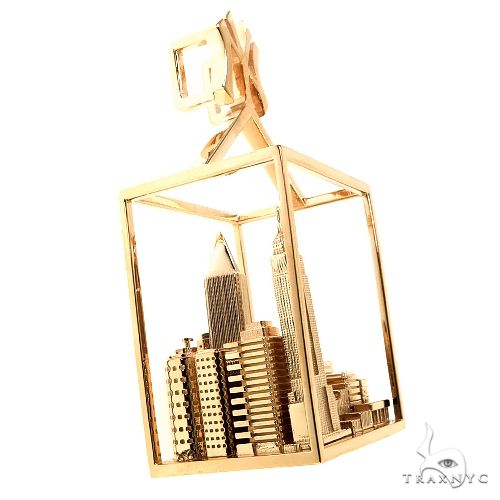 New York Skyline Pendant, Solid 14k Gold with outlet Rubies, 2.56 grams