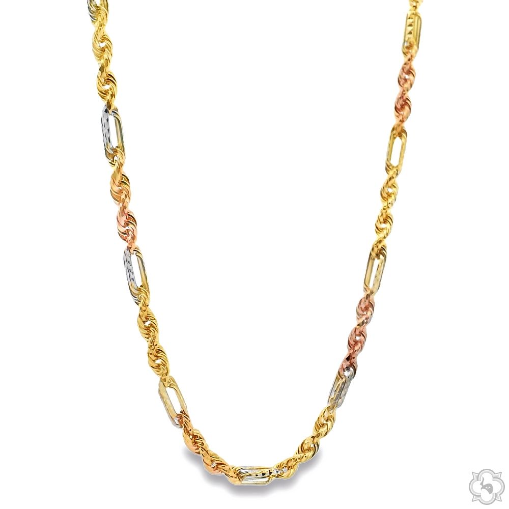 14K Three Tone Gold Solid Figarope Link Chain 22 Inches 3mm 70301